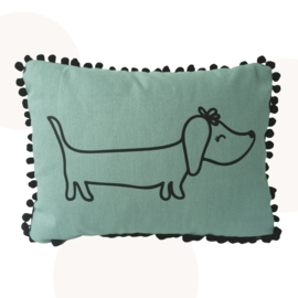 Kussen Lotje de Teckel – handgemaakt mintgroen