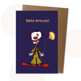 Wenskaart Halloween Clown - Gekke groetjes!