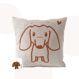 Teckel kussen Joep – Beige sierkussen met teckeltje - 35 x 35 cm