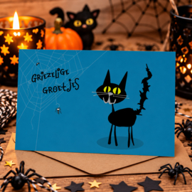 Wenskaart Zwarte Kat - Griezelige groetjes