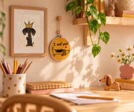 Ronde wandhanger Dot de Teckel – I waf you | Teckel decoratie | 11 cm