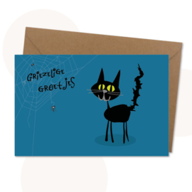 Wenskaart Zwarte Kat - Griezelige groetjes