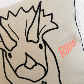 Kussentje Terry Triceratops – Olijfgroen / Oranje - 30 x 30 cm