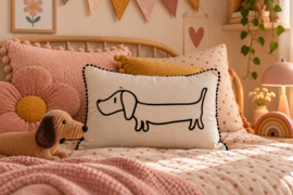 Teckel kussen Sunny – Beige sierkussen met pompons - 30 x 40 cm