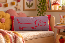 Kussen Sunny de Teckel | Mauve & Rood | 30 x 50 cm