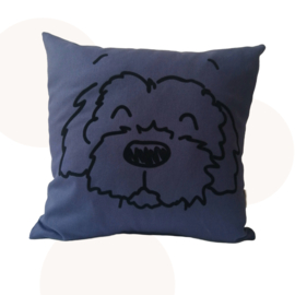 Kussen Pip de Hond | Staalblauw | 40 x 40 cm | Sierkussen | Handgemaakt