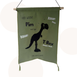 XXL Dino vlag met naam - T-Rex