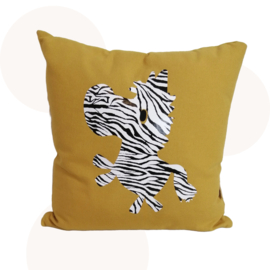 Zebra kussen okergeel - 35 x 35 cm