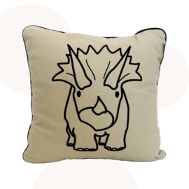 Dino kussen - Terry Triceratops | Olijfgroen | 40 x 40 cm | Sierkussen | Handgemaakt