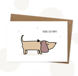 Wenskaart teckel - Hoera een puppy!
