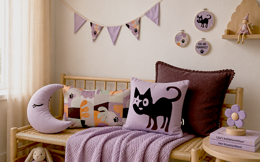 kleurrijke collectie handgemaakte kinderkamer decoraties met hoshi de kat - planet puk