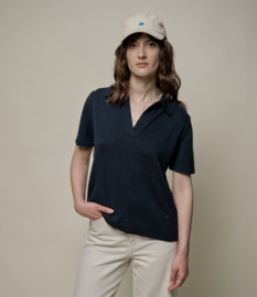 Merz b. Schwanen Knitted Polo Short Sleeve Deep Black