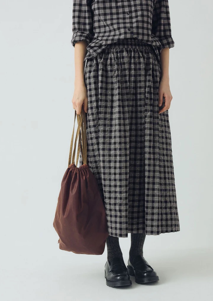 Toast Binding Check Cotton Wool Gathered Skirt