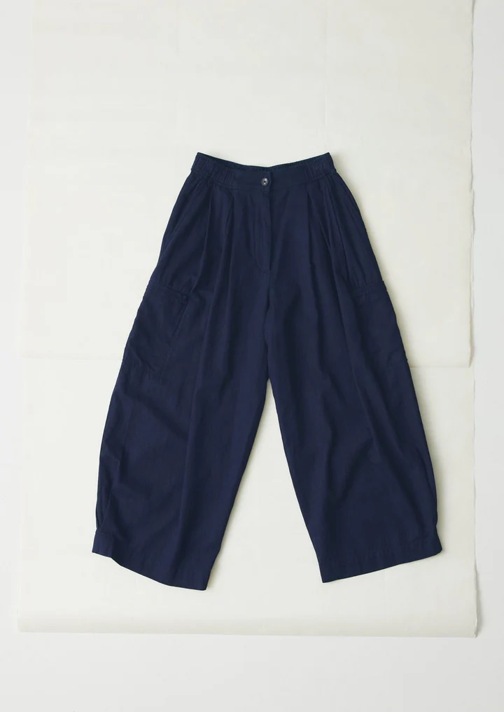 Toast Indigo Cotton Twill Wide Leg Trousers