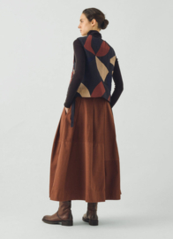 Toast Slanted Pleat Cotton Skirt Brick