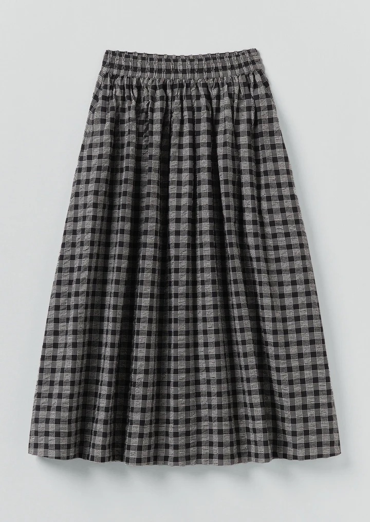 Toast Binding Check Cotton Wool Gathered Skirt