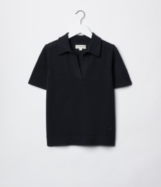 Merz b. Schwanen Knitted Polo Short Sleeve Deep Black