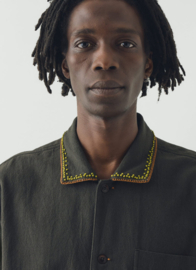Toast Bill Kantha Knot Embroidered Cotton Shirt Dark Olive