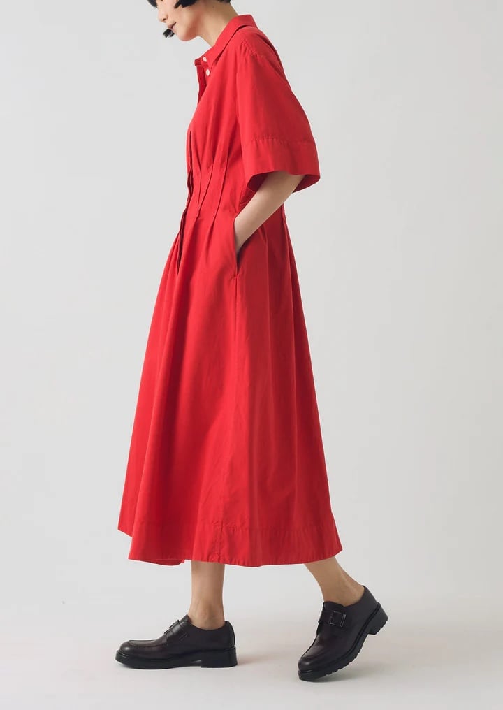 Toast Pleated Organic Cotton Linen Dress Cardinal Red