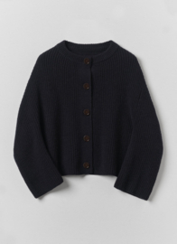 Toast Ribbed Wool Rounded Cardigan Dark Navy