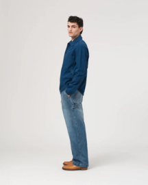 Eat Dust Fisherman Shirt Herringbone Denim Blue