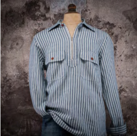 Fleurs de Bagne Worker Zip Shirt Blue Stripes