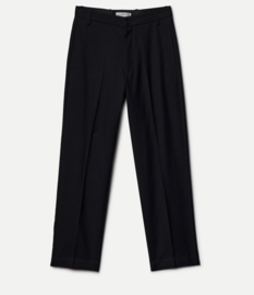 Merz b. Schwanen 1955 PANTS09WOCO.99 Women's High Waisted Pants, Wool/Cotton-Blend Relaxed Fit Deep Black