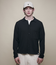 Merz b. Schwanen KNITSHIRT06.99 Merino Wool-Cashmere-Silk Long Sleeve Shirt Deep Black
