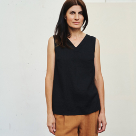 Black Linen Daffodil Top