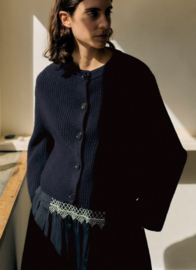Toast Ribbed Wool Rounded Cardigan Dark Navy