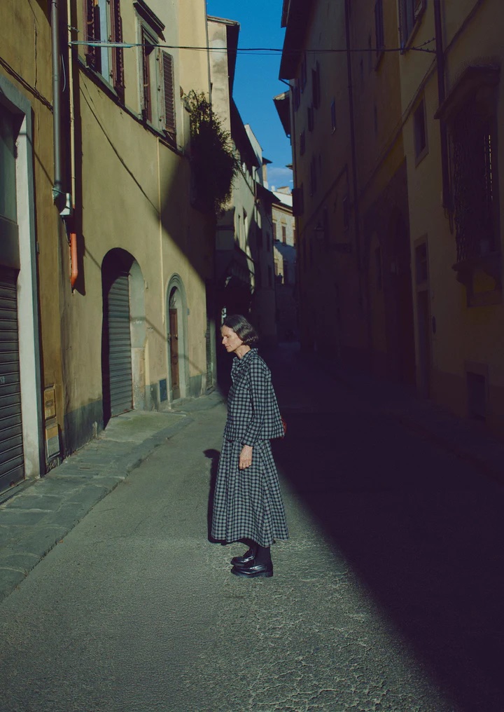 Toast Binding Check Cotton Wool Gathered Skirt