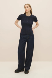 Kowtow Henley Knit Top Navy Marle