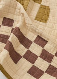 Toast Checkerboard Cotton Patchwork Quilt Cream Fennel