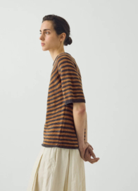 Toast Garland Stripe Cotton Linen Tee Graphite Blue/Copper