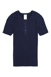 Kowtow Henley Knit Top Navy Marle