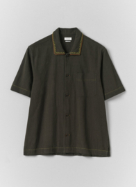 Toast Bill Kantha Knot Embroidered Cotton Shirt Dark Olive