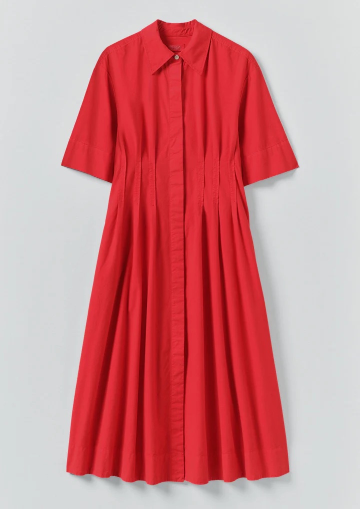 Toast Pleated Organic Cotton Linen Dress Cardinal Red