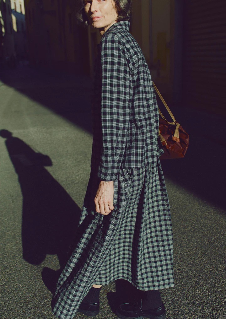 Toast Binding Check Cotton Wool Gathered Skirt