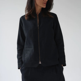 Black Linen Cherry Tree Jacket