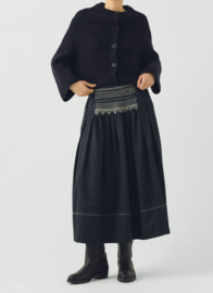 Toast Cotton Satin Smocked Skirt Midnight