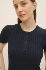 Kowtow Henley Knit Top Navy Marle