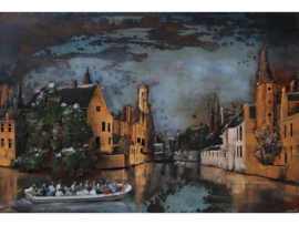 Impressie Brugge, schilderij van metaal