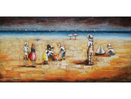Kinderen op het strand, schilderij van metaal