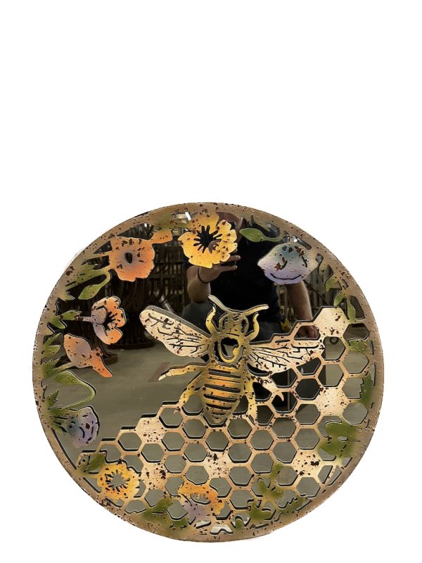 Rond spiegel met bloemetjes en een bij