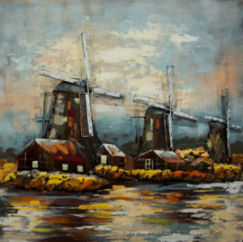 Hollandse molens ,schilderij van metaal