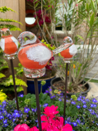 Vogel op staaf, wit/roze/oranje, glas