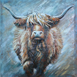 Schotse hooglander ,schilderij van metaal