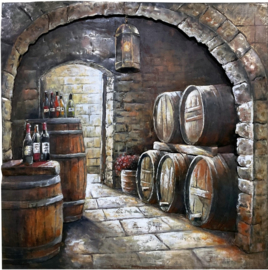Wijnkelder, schilderij van metaal