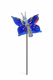 Blauwe vlinder op stok, glas