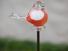 Vogel op Staaf, wit/rood, glas